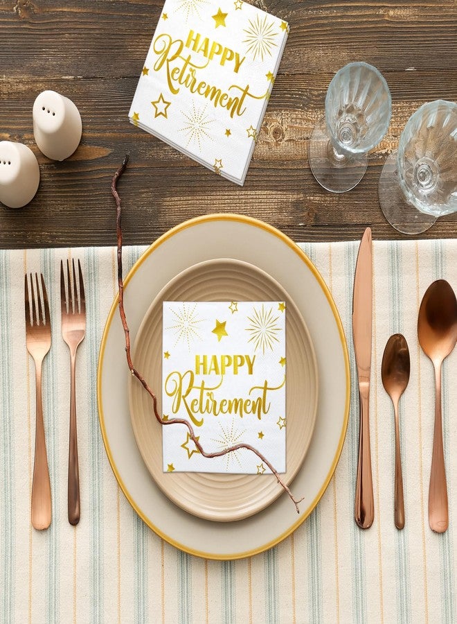 LeZakaa 25Pcs Happy Retirement Paper Napkin, 3-Ply Gold Foil Cocktail Beverage Bar Square Disposable Napkins Guest Paper Hand Towels, Tea Party Napkins, Retirement, Farewell Celebration, 5 x 5 In - Image 2